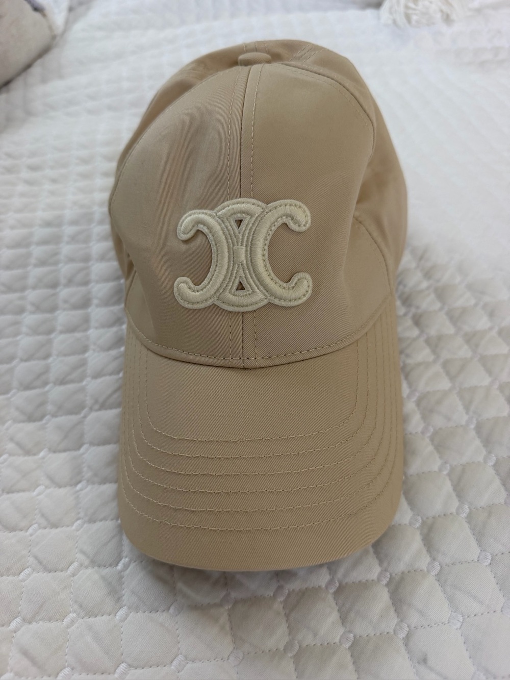 Celine Beige Baseball Cap with Signature Embroidered Logo